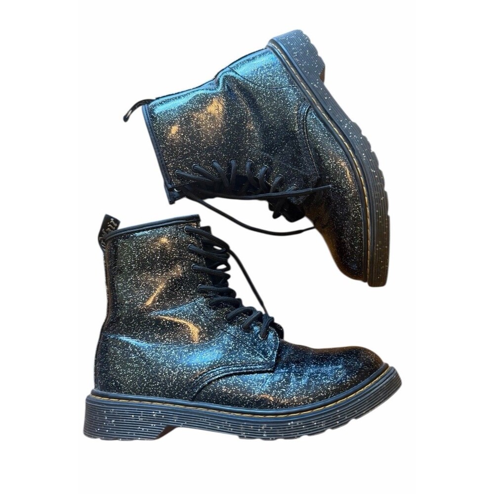 DR. MARTENS “Doc’s” Black 1460 Patent Glitter Lace-Up Boots with Side Zip 6
